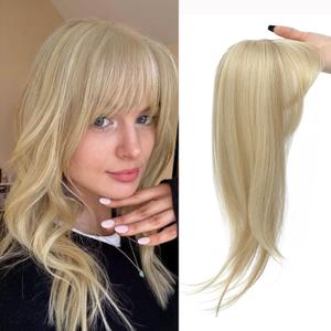 MORICHY Clip in Bangs 360° Clip in Hair Extensions,Blonde Bangs with Long Layered 16 inch Hair Hairpieces for Women Curved for Daily Wear