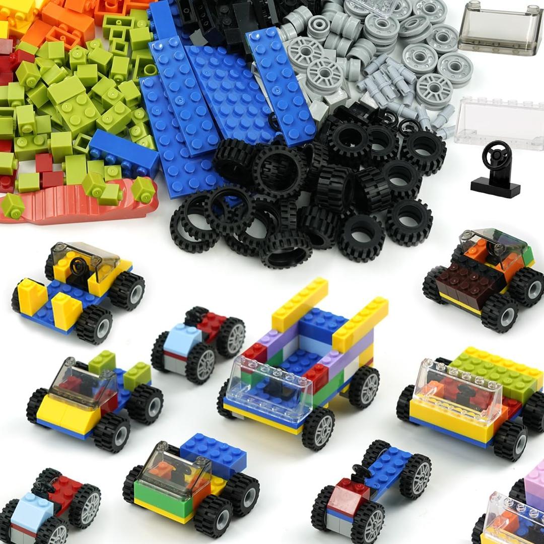 Classic Bricks Wheels and Axles Sets, Over 400pcs Car Parts and Pieces Tires, Educational Building Kits Toys