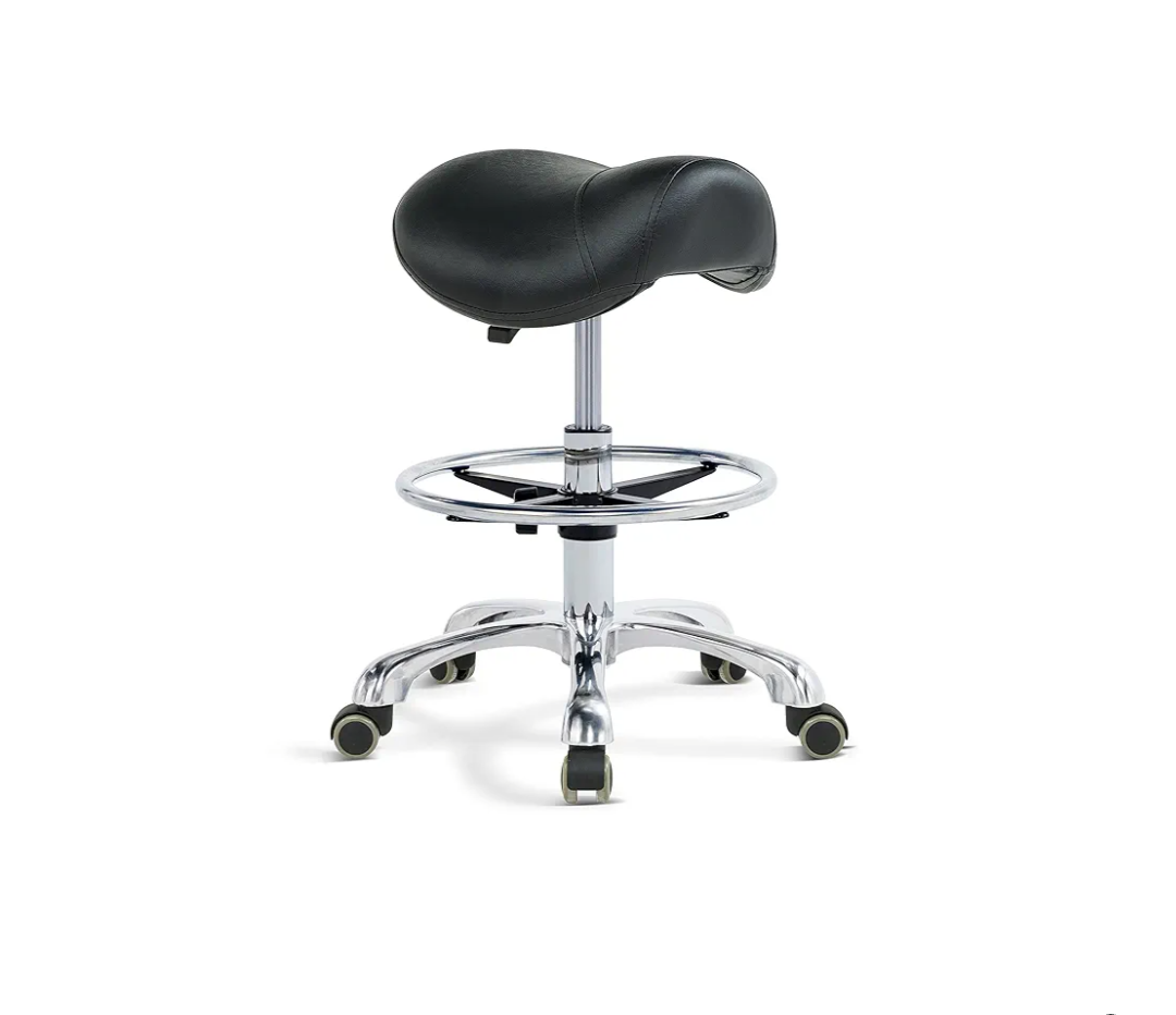 Grace&Grace Ergonomic Rolling Saddle Stool Chair with Wheels Adjustable Swivel Stool with Back and Footrest Heavy Duty for Esthetician, Artist, Dental, Medical, Spa, Salon, Cutting, Home Office
