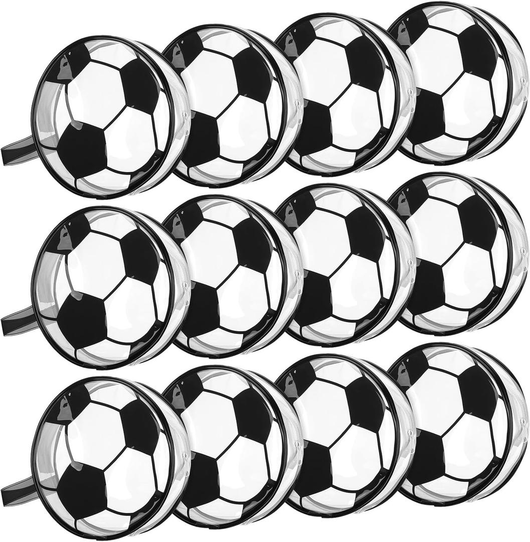 Reginary 12 Pcs Soccer Cosmetic Snack Bag Goodies Gifts Accessories for Makeup Bags Soccer Clear PVC Cheer Case Toiletry Zipper Pouch Waterproof Travel Handbag Purses Organizer for Team Gift