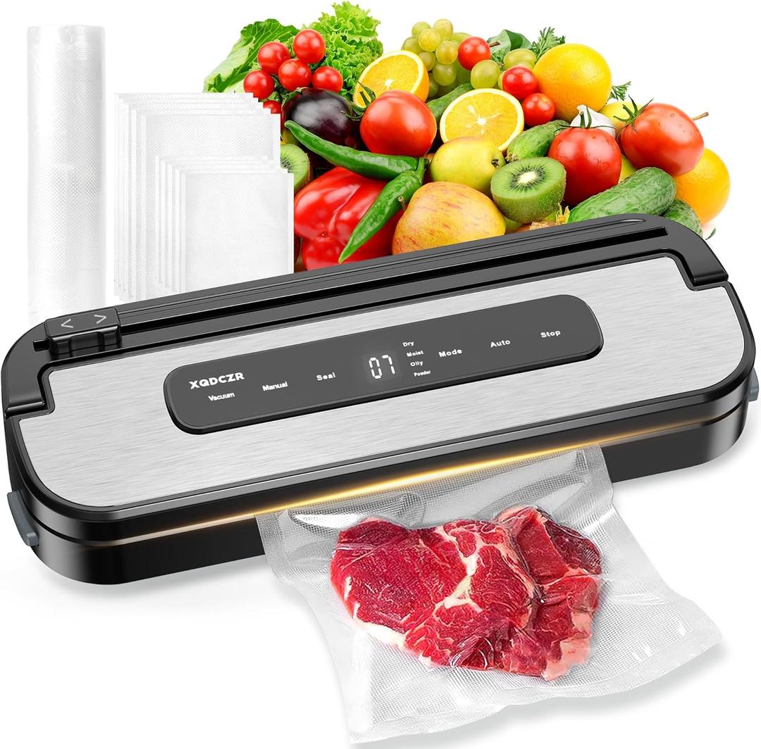 Vacuum Sealer Machine, Food Sealer Dry & Moist Food Modes, Built in Cutter, Digital Timer, EXT-VAC, Include 20PCS Pre-cut Bags & 1 Bag Roll for Food Storage