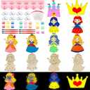 LARDUX Princess Party Favors, 24PCS DIY Wooden Princess Birthday Party Favors Painting Kit, Glow in The Dark DIY Crafts Party Decorations Goodie Bag Stuffers for Kids Boys Girls