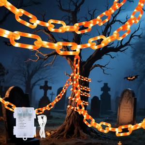 woohaha Halloween Decorations Plastic Chain Lights10.5FT 175LED Orange Battery/USB Props Chains String Lights,8 Modes and Timer for Outdoor Halloween Party Creepy Cosplay Spooky Ornaments
