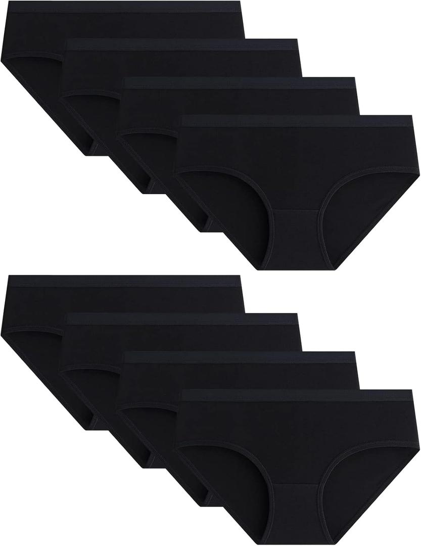 Adorel Teen Girls Underwear Cotton Panties Briefs Solid Color Pack of 8 (11-12 Years, Black)
