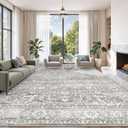 Soalmost Living Room 10x14 Area Rugs, Washable Low Pile Non-Slip Stain Resistant Extra Large Thin Rug, Vintage Soft Throw Carpet for Dining Room Bedroom Farmhouse Home Office Decor Grey