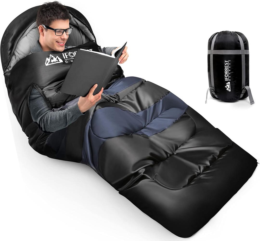 IFORREST Sleeping Bag - Single-Person Cold Weather Camping Sleep Bag for Adults and Teens - XXL 33in/ 40" - Extra-Wide & Warm for Big & Tall - All-Season Comfort (Black)