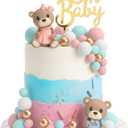 33 PCS Bear Cake Toppers, Gender Reveal Cake Toppers Cake Decorations with Bear Figurines and Balls for Boys Girls Baby Shower Bear Theme Party Supplies Gender Reveal
