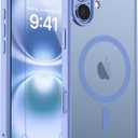 zapica Magnetic for iPhone 16 Case, [Compatible with MagSafe] [with 1 Tempered Glass Screen Protector] Translucent Matte Shockproof Anti-Scratch Phone Cover, Blue Purple