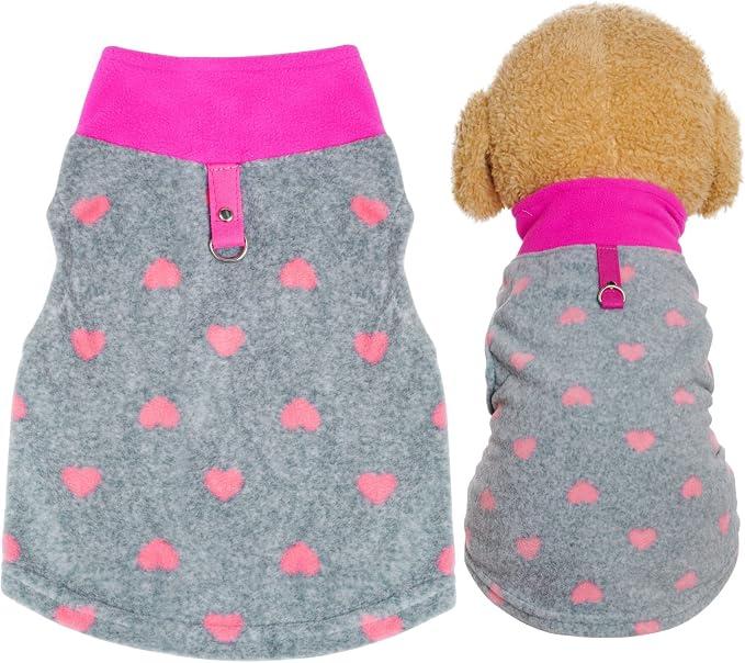 Rbenxia 1 Piece of Grey Dog Heart Sweater with Leash Ring Soft Fleece Vest Dog Pullover Warm Jacket Pet Dog Clothes Winter Dog Outfits for Small Puppy Cat Pets (XX-Large)