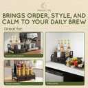 Coffee Syrup Rack Organizer 3-Tier Coffee Bar Stand for Countertop, Rustic Wood & Metal Bottle Display Shelf with Coffee Pod Drawer, Wine Rack, Liquor Display Shelf for Home Coffee Station
