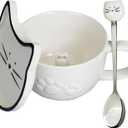 Koolkatkoo Cat Coffee Mug - Ceramic Tea Cup with Lid and Spoon, Cute Hidden 3D Animals Inside Mug, Cat Lovers Gifts, Holiday Christmas Birthday Gifts for Women and Men, 10oz, White