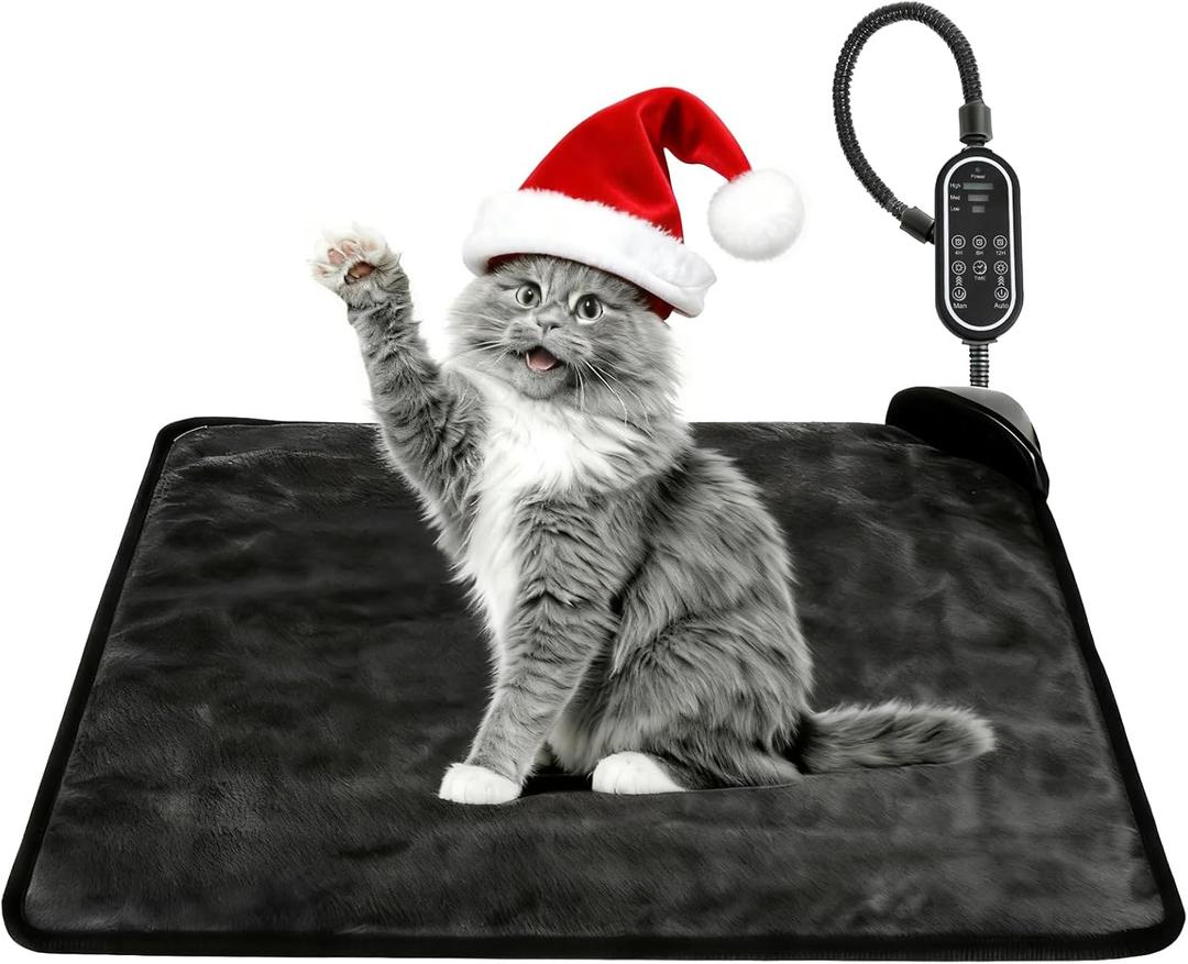 Cat & Dog Heating Pad - 3 Timer and 3 Level Temperature Smart Sensor Electric Pet Pad with Chew Resistant Cord, Indoor Outdoor Warm Heated Bed - 17.7x17.7