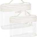 BAGSMART TSA Approved Toiletry Bag, 2 Pack Clear Makeup Cosmetic Bag Organizer, Quart Size Travel Bag for Toiletries, Carry-on Travel Accessories Essentials, White-2pcs