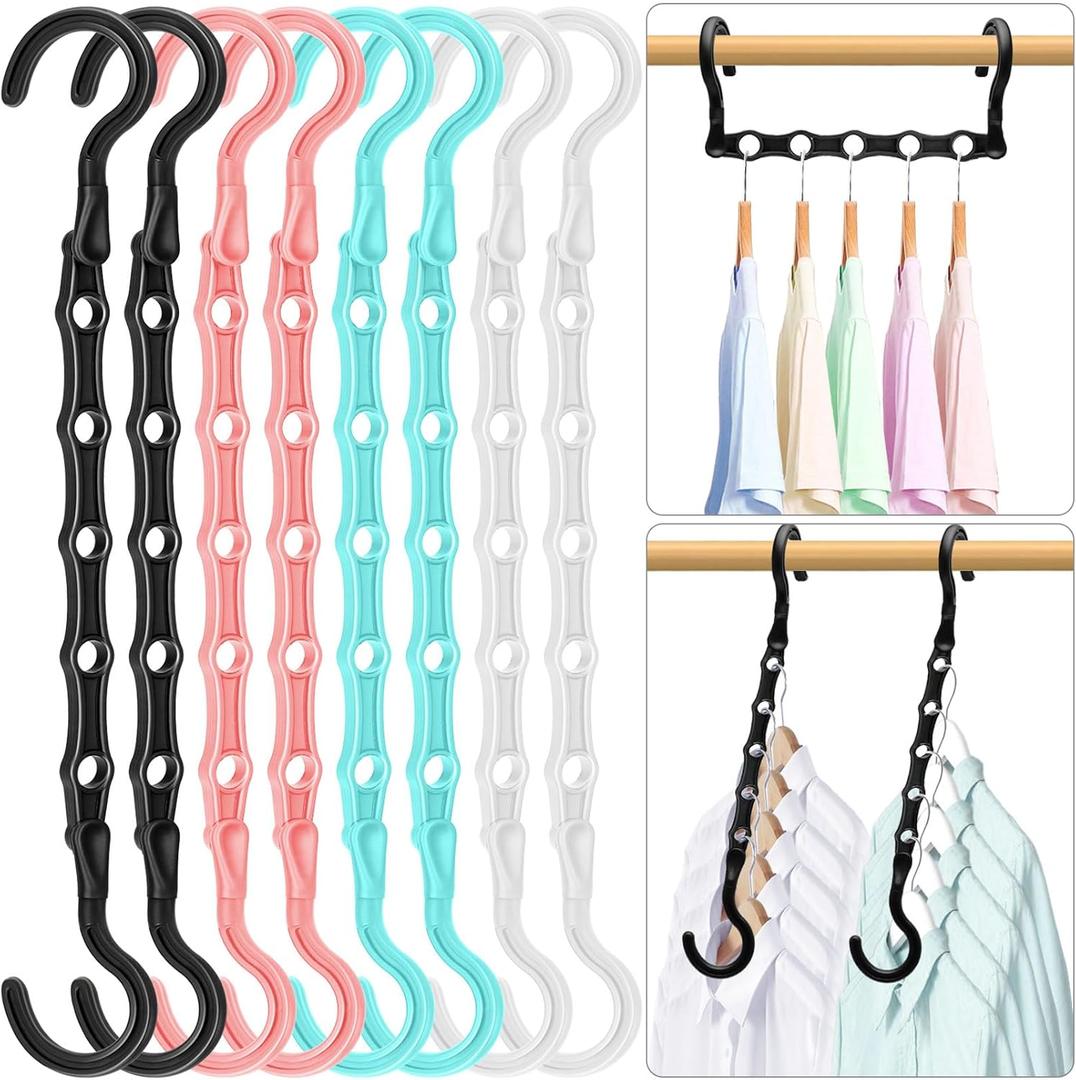 Closet Organizers and Storage, Magic Space Saving Hanger for 40 Heavy Clothes, Smart 360 Swivel Hook Cascading Hangers, Closet Organization Clothes Hangers, College Dorm Room Essentials for Girls (8 Pack)