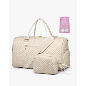 Duffle Bag for Travel, Weekender Bag with Shoe Compartment, Carry On Overnight Bag for Women with Toiletry Bag, Gym Bag with Wet Pocket, Hospital Bags for Labor and Delivery Beige