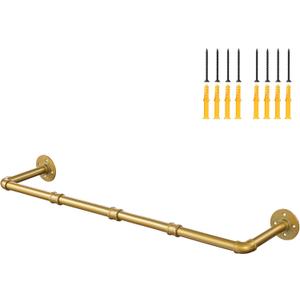 Industrial Gold Pipe Clothing Rack, Wall Ceiling Mounted Clothes Garment Rack 40'', Iron Golden Pipe Clothes Hanging Bar, Heavy Duty Metal Rod for Retail Display Closet Storage (37 inches)
