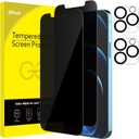 JETech Privacy Screen Protector for iPhone 12 Pro Max 6.7-Inch with Camera Lens Protector, Anti Spy Tempered Glass Film, 2-Pack Each