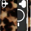 Magnetic for iPhone 16 Case Cute Tortoise Shell Phone Case, Leopard Print Shockproof Slim TPU and Hard PC Protective Cover Fit for MagSafe Designed for Women Girls, Black Amber