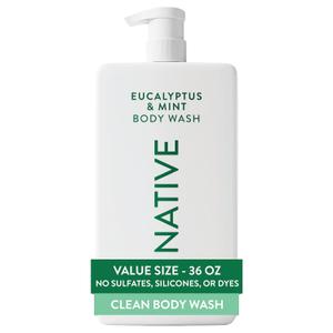 Native Body Wash for Women & Men, Eucalyptus & Mint, 36 oz Pump Bottle, Sulfate-Free & Gentle (36 Fl Oz (Pack of 1))
