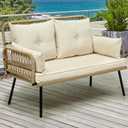 YITAHOME Patio Furniture Wicker Outdoor Loveseat, All-Weather Rattan Conversation for Backyard, Balcony and Deck with Soft Cushions (Light Brown+Beige), 44.9"L x 21.7"W x 31.1"H