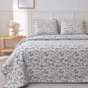 LINNUO HOURSE Quilt Sets King Size,Reversible Lightweight Bedspread with 2 Pillow Shams, Soft Quilted Bedding for Year-Round Comfort, Floral Pattern King Size