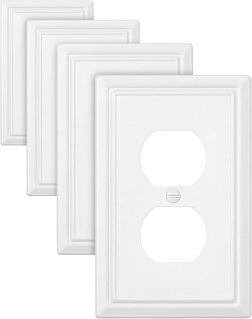 4-Pack Duplex Wall Plates, Pure White Electrical Outlet Cover Plates, Durable Metal Receptacle Covers, 3.15''*4.88'', Midsize (1 Duplex 4PK)