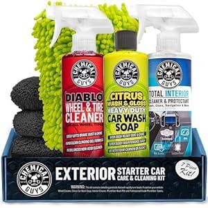 Chemical Guys Car Cleaning Kit - With Car Wash Soap, Wheel Cleaner, Total Interior, Car Wash Mitt - Interior and Exterior Wash Kit With Vehicle Cleaning and Detailing Accessories - 7 Item Kit