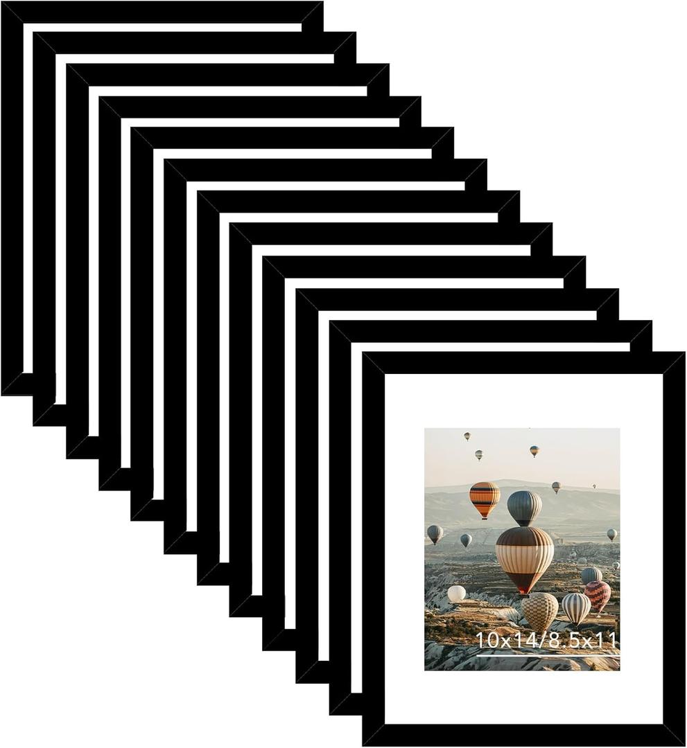 10x14 Picture Frame Set of 12 for 30 x 40 cm Diamond Art Painting, Display 8.5x11 with Mat or 10x14 without Mat, Wood 10 by 14 Wall Gallery Poster Photo Frames Bulk with 8.5x11 Mat,12 Pack, Black (10x14 inch)