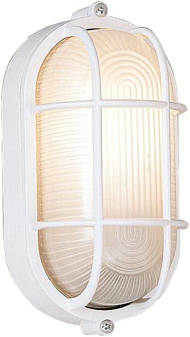 DESIGNERS FOUNTAIN Outdoor Wall Light, 5 Inch Oval Bulkhead Lighting Fixture with Guard, Porch and Patio Sconce, White, 2071-WH