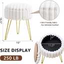 Wimarsbon Vanity Stool with Storage, Faux Fur Ottoman Chair with Metal Legs, Round Makeup Vanity Chair for Bedroom or Dressing Table, Modern Small Ottoman Seat (White), 13"D x 13"W x 16.5"H