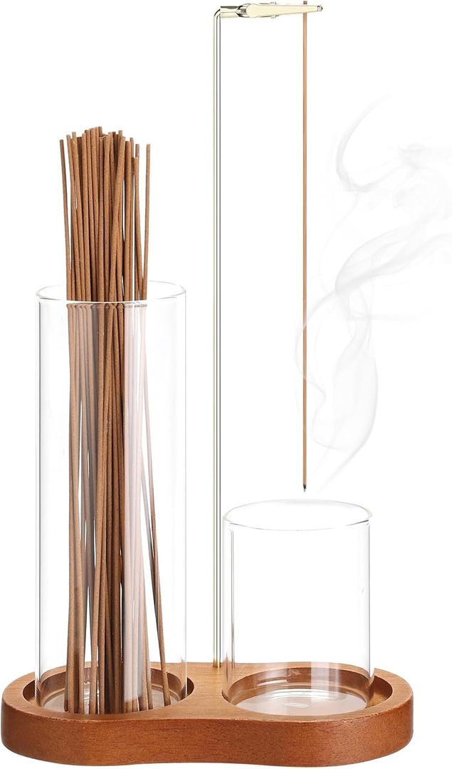 2 in 1 Incense Holder for Sticks, Incense Burner Holder with Glass Ash Storage and Incense Sticks Organizer, Insence-Stick Holder for Yoga Spa Meditation Home Decor