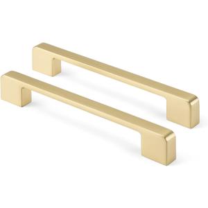 Rergy Cabinet Pulls Gold Handles for Cabinets, 10Pack Gold 6-1/4inch Hole Center, Square Drawer Hardware Zinc Alloy Dresser Handle for Cupboard