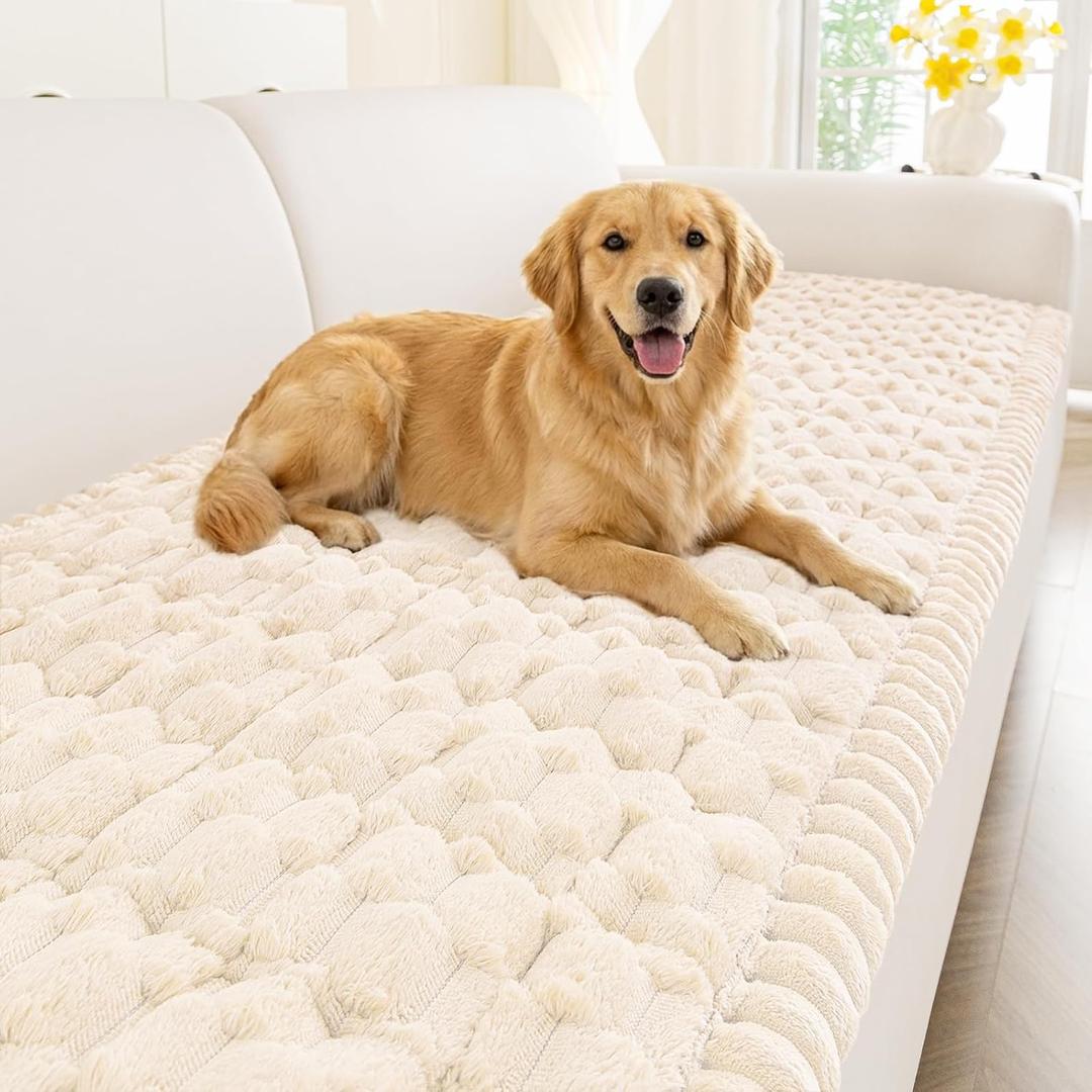 Smiry Couch Covers for Dogs Washable, Non Slip Fuzzy Pet Couch Covers for Sofa, Soft Thick Sofa Slipcovers Furniture Protector Pet Friendly (Cream, 27.6" x 70.9")