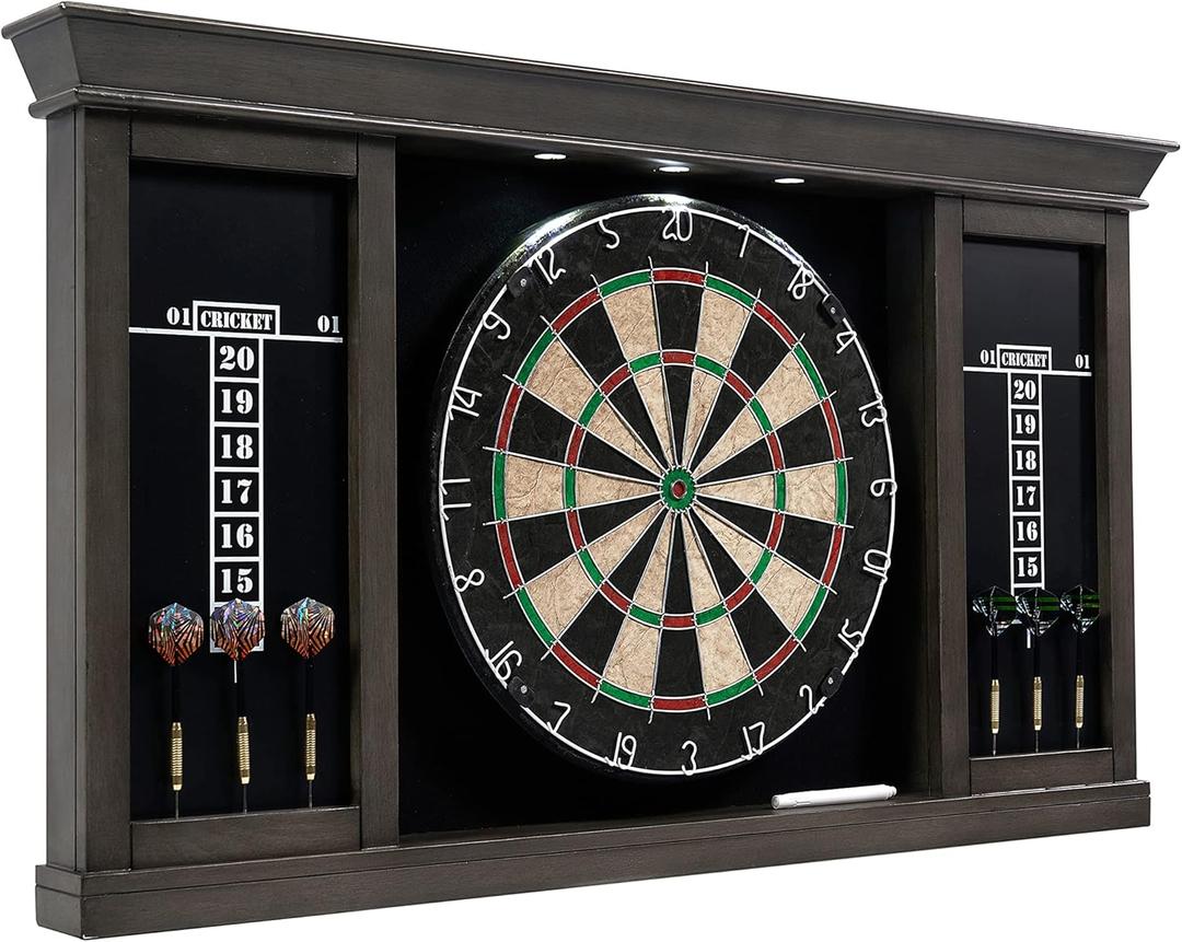 Barrington Dartboard Multiple Styles Pre-Assembled Wood Dartboard Cabinet Collection with 18 Bristle Dartboard & Steel Tip Dart Set, Perfect for Cricket Games