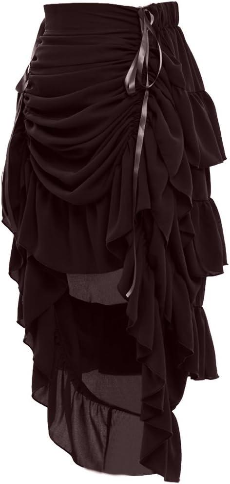 GRACEART Women's Victorian Steampunk Skirt Pirate Costume Burlesque (Chiffon (Brown)), S