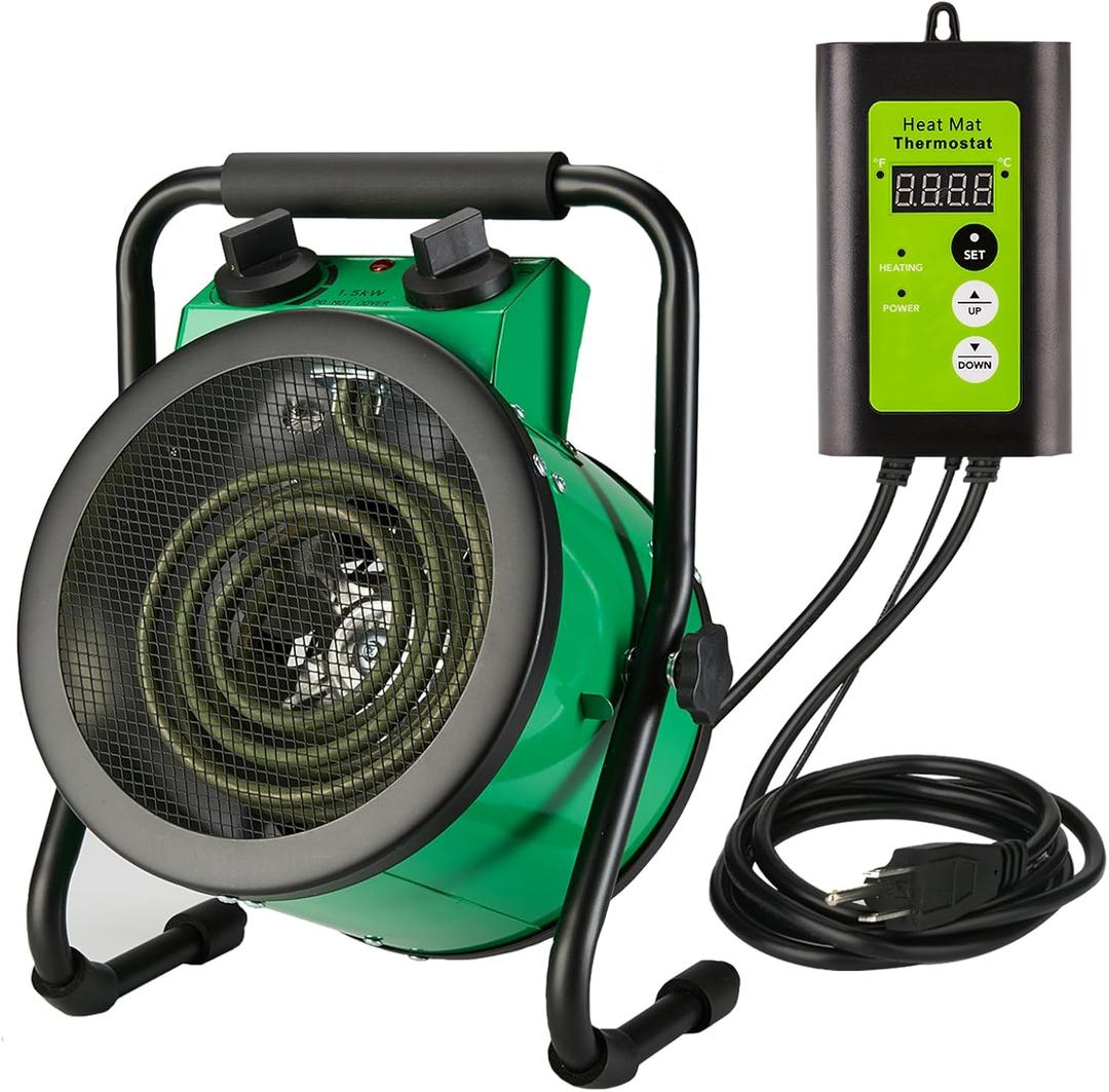 Greenhouse Heater with Digital Thermostat, Green House Heater for PlantsElectric Grow Tent Heaters, 1500W Fast Heating with Overheat Protection, Space Heater for Flower Room, Green