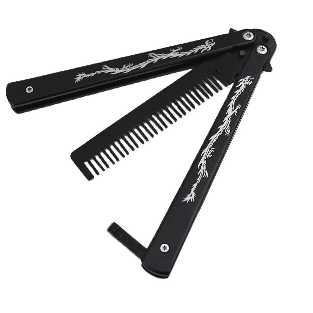 Dragon Totem Stainless Steel Practice Butterfly Knife Trainer and Comb Knife Trainer (Black)
