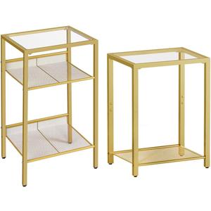 HOOBRO Tall End Table and Side Table Bindle, Tempered Glass Telephone Table with Mesh Shelf, 3-Tier High and Narrow Side Table for Small Space, Sofa, Living Room, Bedroom GD04DH01-GD76BZ01