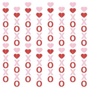 Valentine's Day Ornaments - Valentines Hanging Garland with Red & Pink Hearts, Cardstock Hanging Decor for Valentine's Party, Home, Classroom, Festival Decoration (Pink Red Heart and XOXO)