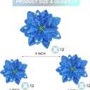36 Pieces Christmas Glitter Poinsettia Flowers Faux Flowers Wedding Glitter Christmas Tree New Year Ornaments (Blue)