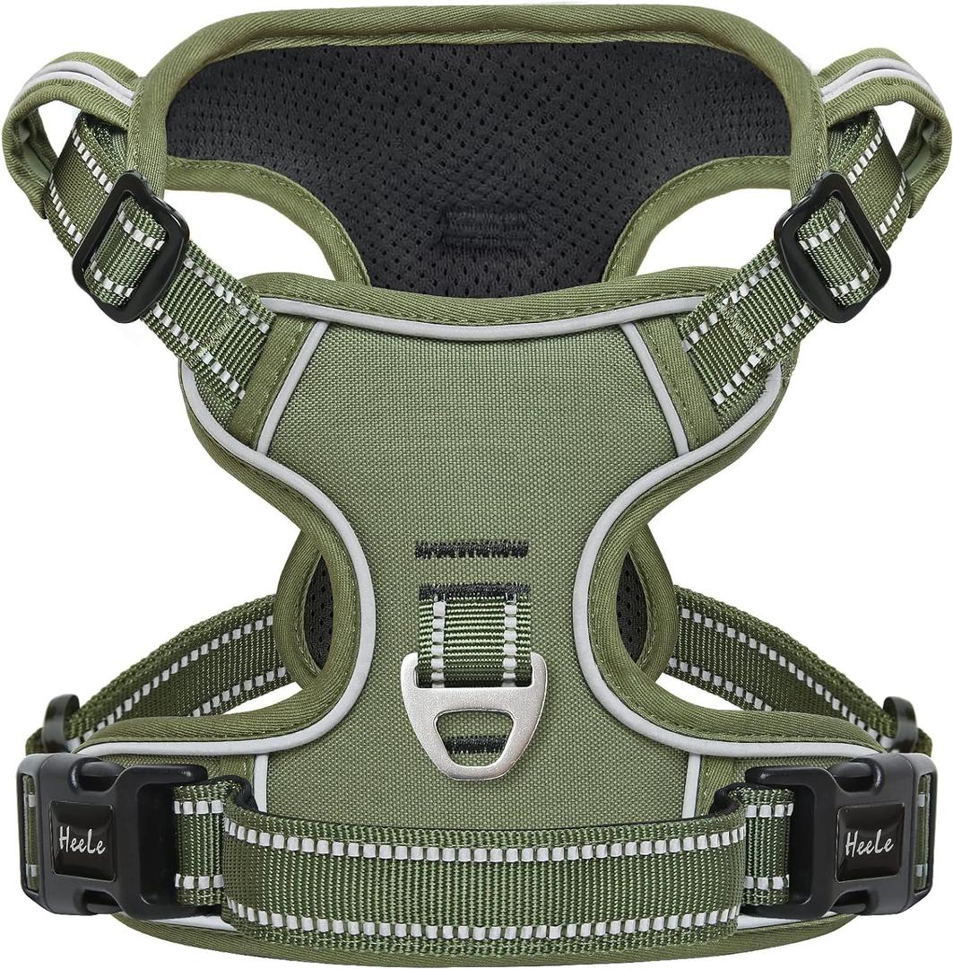 HEELE Dog Harness, Dog Harness for Small Medium Large Dogs No Pull Adjustable Padded Reflective Harness with Handle for Walking Training, Green, L