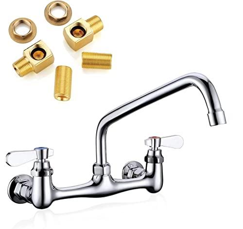 Favorpo 8 Inch Commercial Kitchen Wall Mount Faucet, 8 Inch Center Wall Mounted Restaurant Sink Faucets, 2 Handle Commercial Faucets for Laundry Utility (Polished,8")