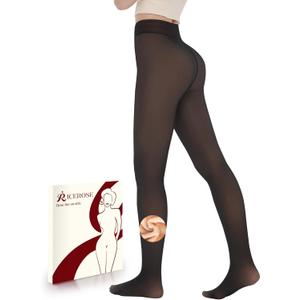iceROSE Fleece Lined Tights Women - Sheer Black Thermal Leggings Thick Warm Pantyhose Fake Translucent Dress for Cold Winter (Large-X-Large)