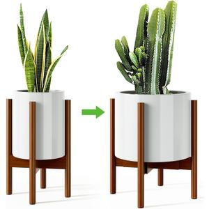 MUDEELA Plant Stand for Indoor Plants: Adjustable Width Fits 812 Inch Pots - Mid Century Modern Bamboo Plant Stand - 14.5 Inch Single Tier Small Floor Plant Holder, Dark Brown, 1 Pack (Without Pot)