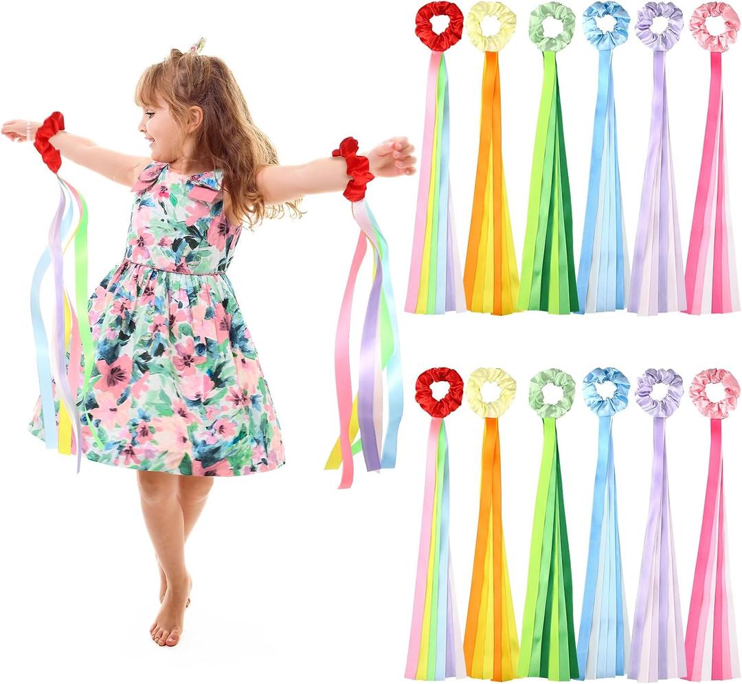 VioraWhite 12 Pcs Rainbow Dance Ribbons for Kids Rainbow Rhythm Ribbons Elastic Wrist Streamers Hand Held Rhythm Streamers Gymnastics Dance Party Props for Adult Decor (0.8 x 19.7 Inch,Macaron)