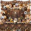 Western Party Decorations, 126 Pcs Wild West Cowboy Rodeo Bday Party Decor Supplies for Boys - Backdrop, Banner, Tablecloths, Centerpieces, Paper Glasses, Hat, Stickers, Wall Signs