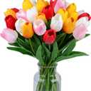 SITUMEIZI Fake Flowers Tulips Artificial Flower 15pcs Real Touch PU 14" for Spring Easter Home Kitchen Wedding Bouquet Bulk Mother's Gift Day Decorations(Assorted Colors,5)