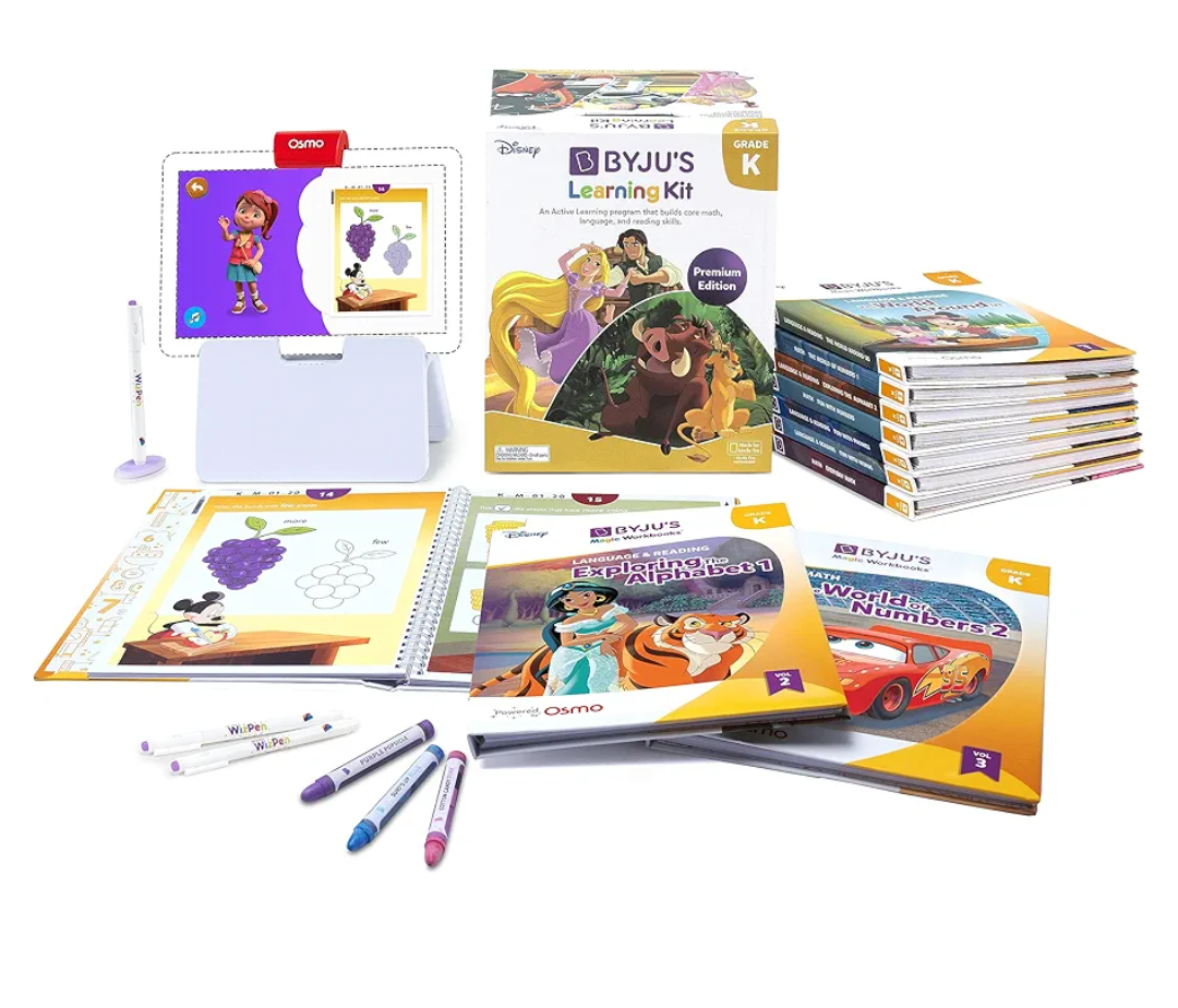 BYJU’S Learning Kit: Disney, Kindergarten Premium Edition (App + 10 Workbooks) Ages 4-6 - Featuring Disney & Pixar Characters - Learn Letter Sounds, Sight Words & Numbers - Osmo Fire base included