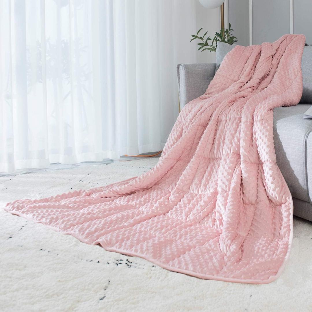 ALANSMA Reversible Weighted Blanket for All Season, Luxury Velvet, Warm and Cool, Adult 7Lb Weighted Blanket, Enjoy Sleeping Anywhere(Pink, 40''x60''7lbs)