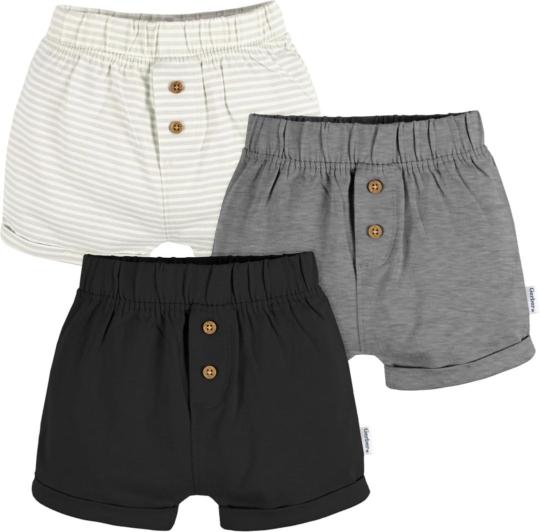 Gerber Baby-Boys 3-Pack Knit Shorts (0-3 Months, Black)